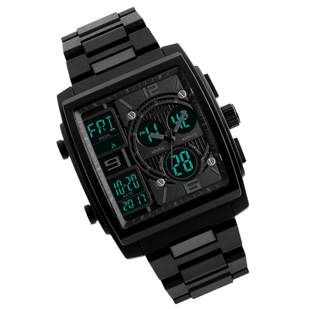 

Sports Watch Men Outdoor Black Waterproof Digital Student Wristwatch Fashion Analog EL Light Display Date Time Alarm Clock
