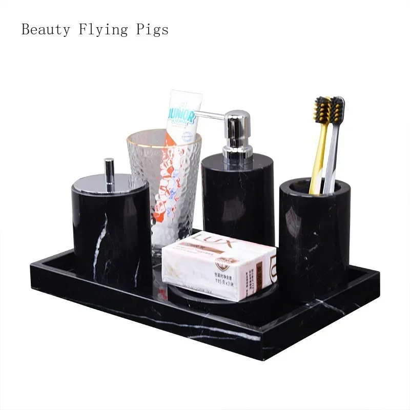 Natural Marble bathroom wash basin tray lotion bottle wash suit combination bathroom accessories set Soap dish tissue box