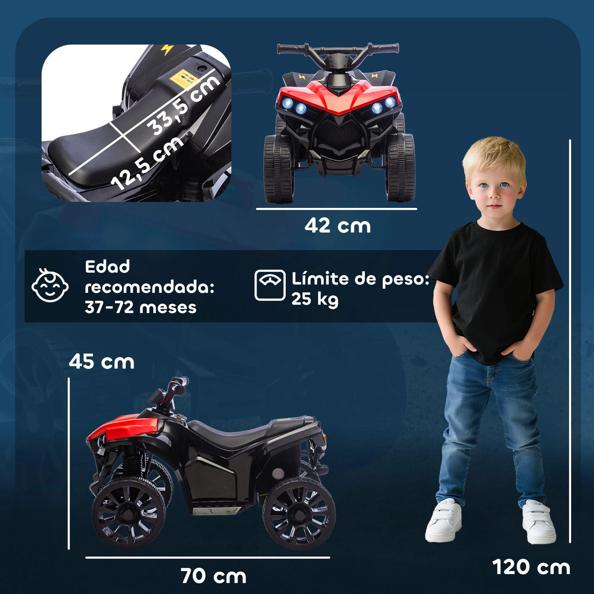 Aiyaplay Electric Quad for Children 6 V Quad for Children from 37 to 72 Months Speed up to 3 Km/H Headlights and Music 70X42X45 cm Red