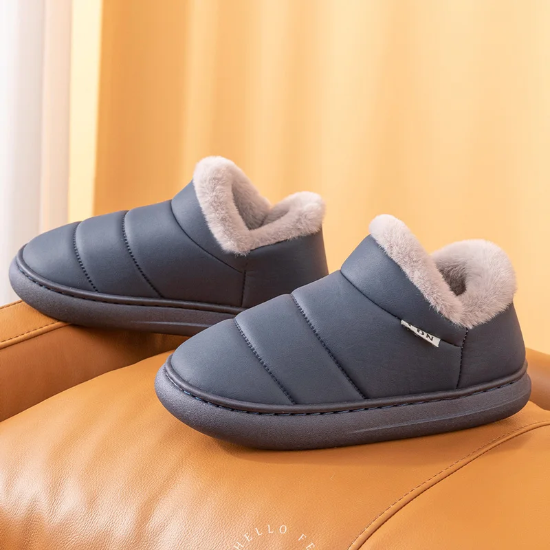 Warm Slippers for Men Autumn and Winter 2023 New Comfortable Plush Indoor Shoes Thick Sole Waterproof Non-slip Male Cotton Shoes