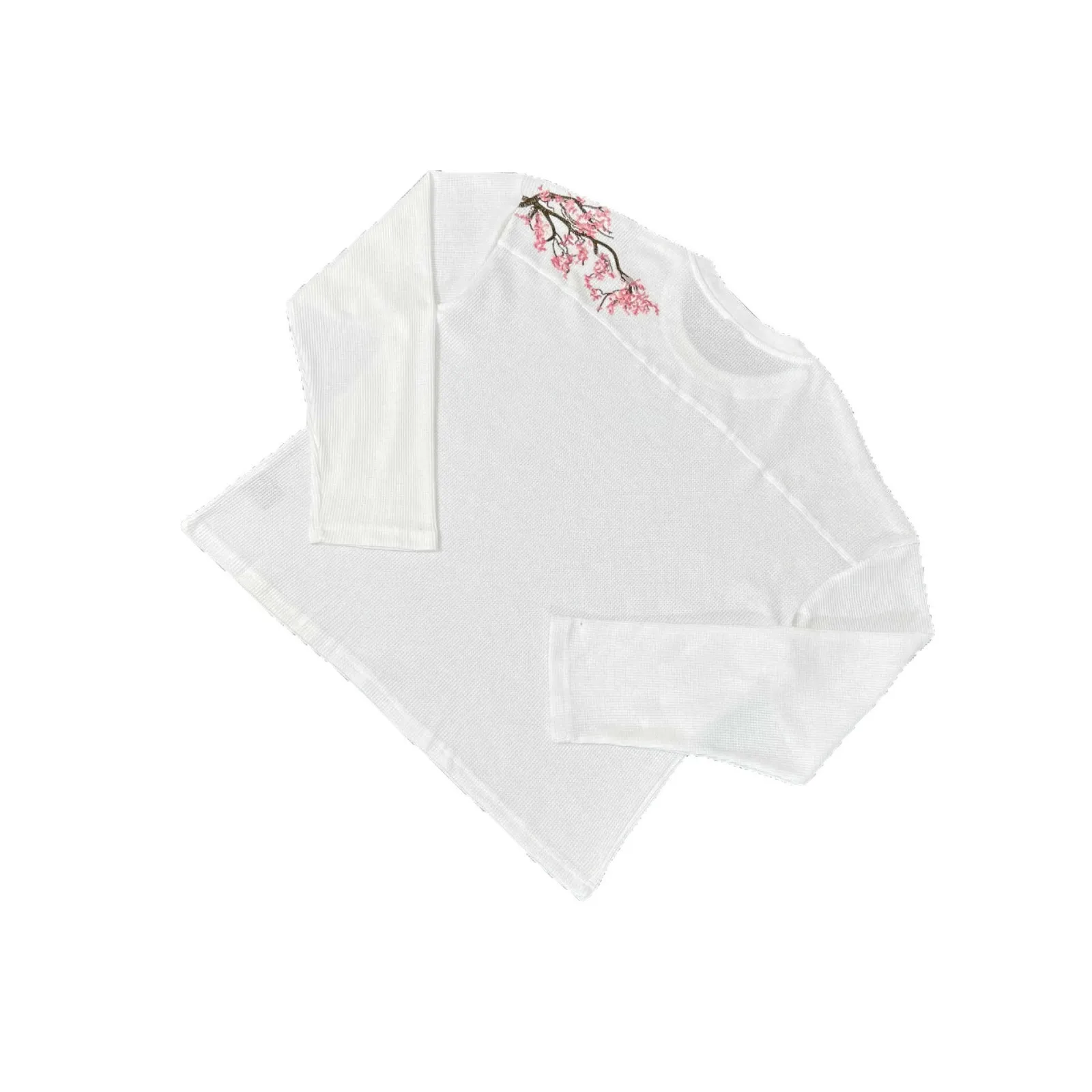 Derschutze 2026 نمط الشارع الجديد زهر مطرز زهر الكرز الهراء نسج للجنسين طاقم الرقبة عادية كم طويل