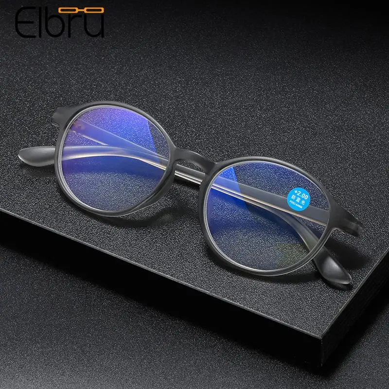 Elbru Anti Blue Light Round Reading Glasses Women Men Ultralight TR90 Presbyopia Eyeglasses Unisex HD Hyperopia Eyewear 0+1+2+4