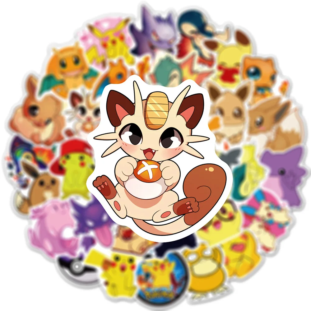 10/30/50pcs Cute Pokemon Anime Stickers per bambini Kawaii Pikachu Eevee Cartoon Graffiti decalcomanie Sticker per telefono Laptop Notebook