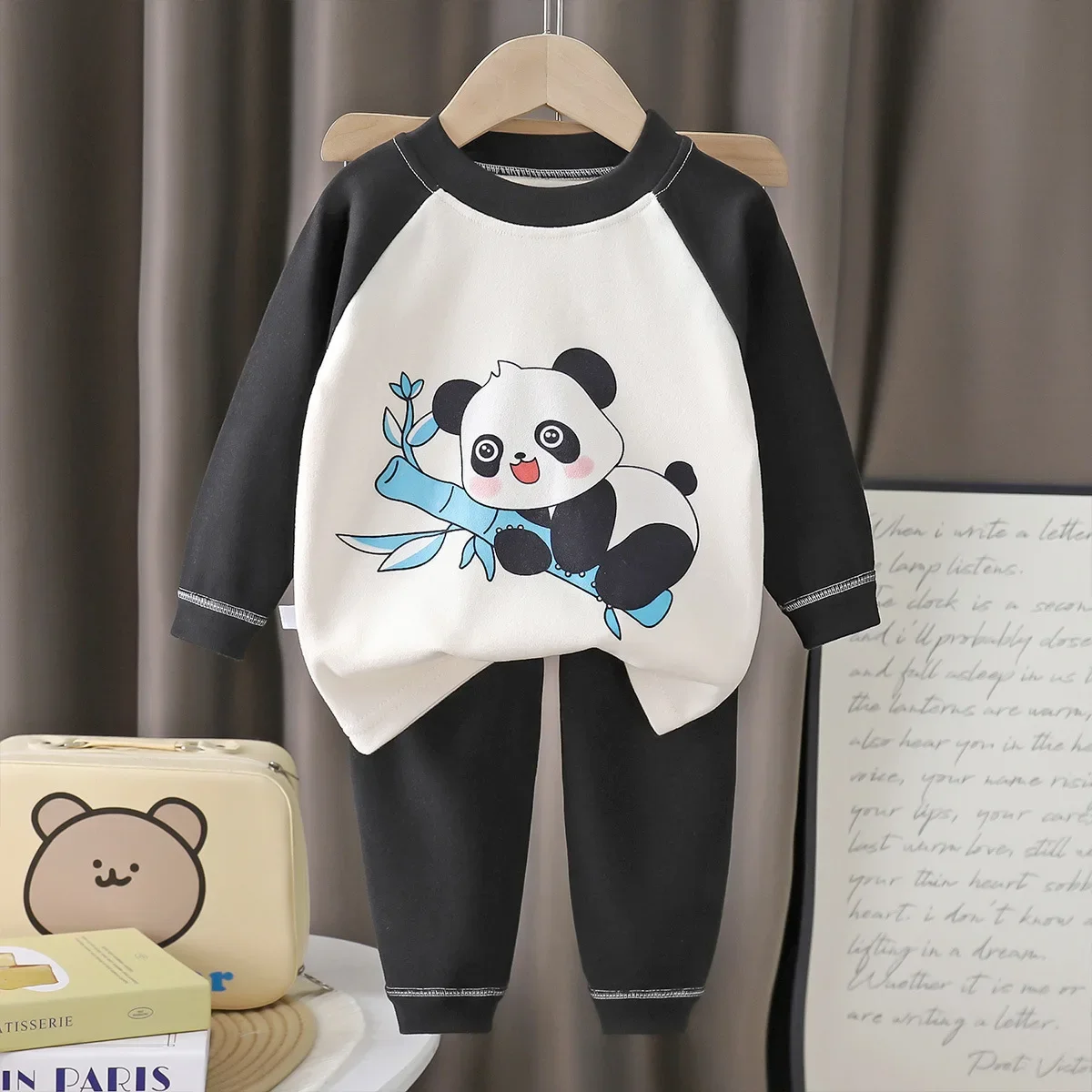 Kids Autumn Warm Pajamas Sets Boys Girls Cute Cartoon Long Sleeve T-Shirt Tops with Pants Pyjamas Toddler Baby Casual Sleepwear