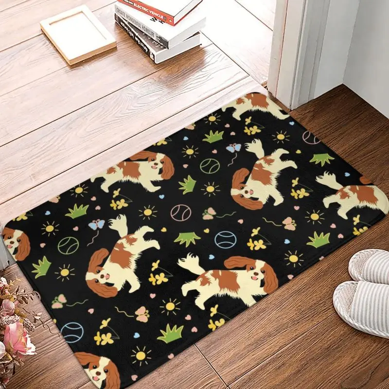 Playing The Cavalier King Charles Spaniel Front Door Mat Anti-Slip Absorbent Pet Dog Doormat Floor Bath Entrance Rug Carpet