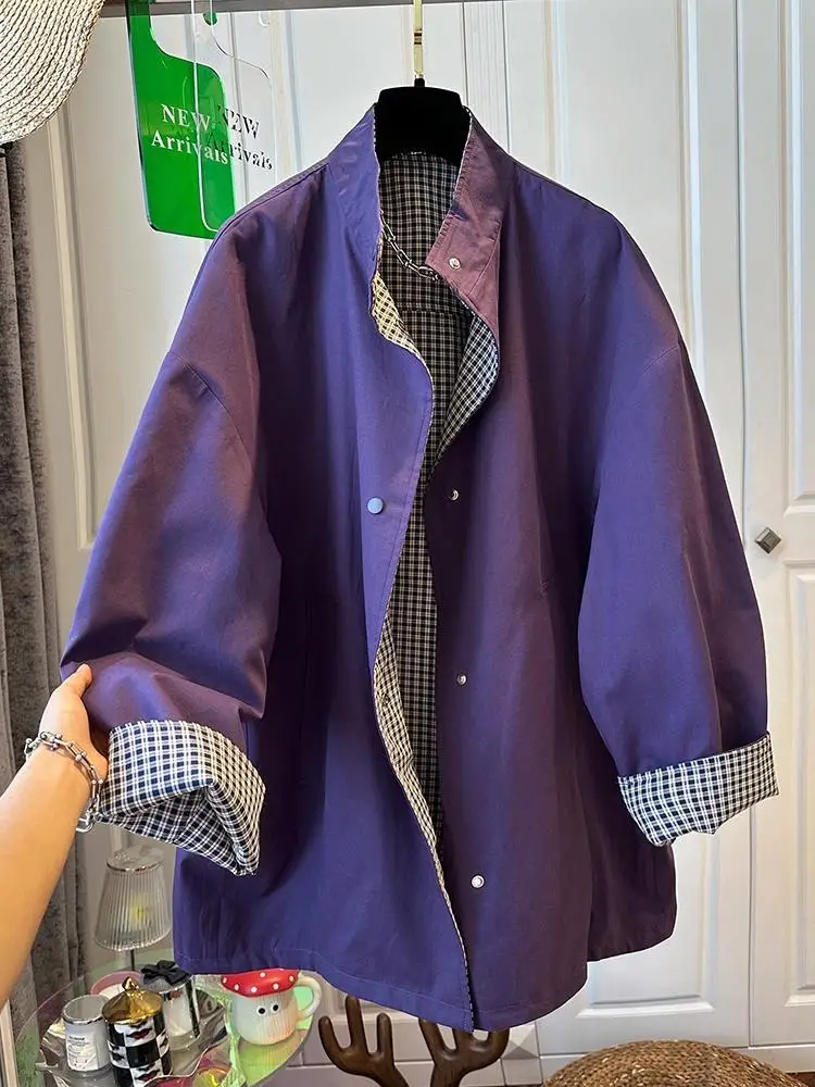 سترات فضفاضة من الجلد القطني المرقعة ذات الياقة السترة للنساء معاطف ربيعية جديدة بأكمام طويلة منقوشة على الموضة #1