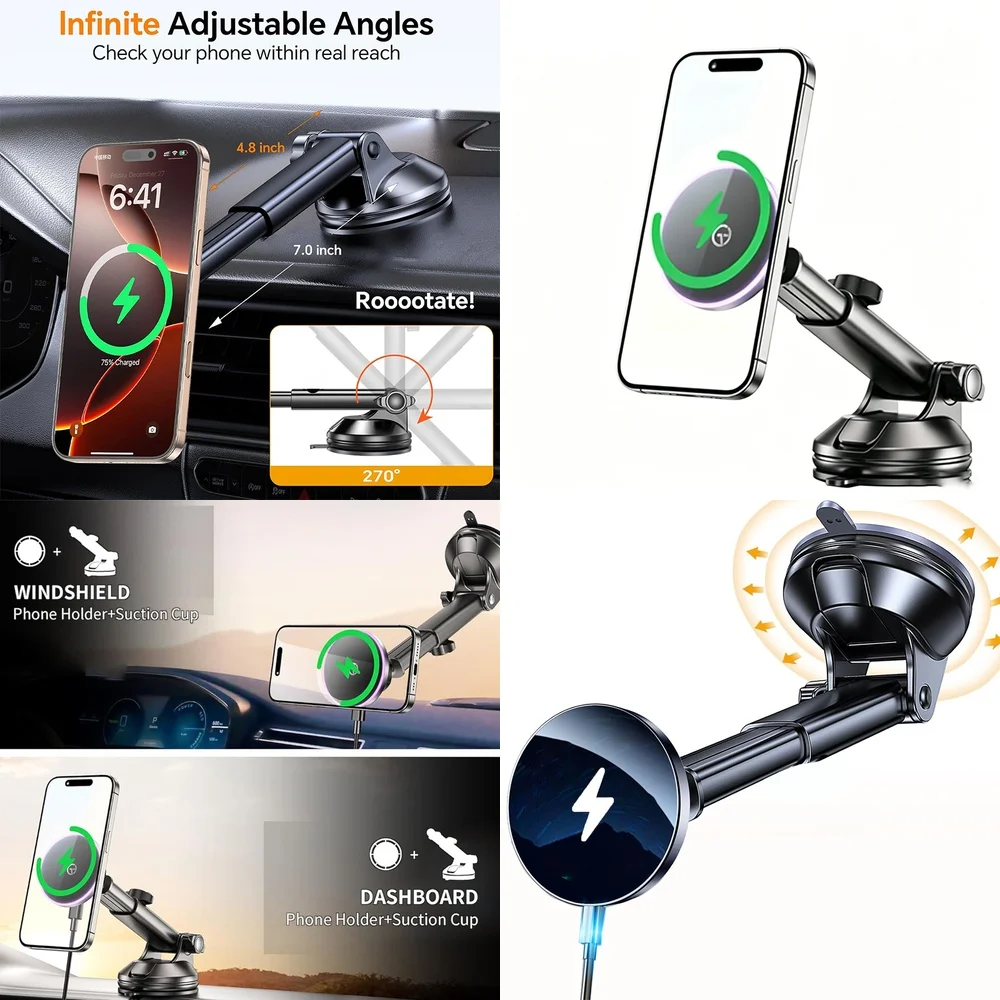 2026 New 2026 Electronic Accessories Magnetic Wireless Car Charger Windshield Car Mount Phone Holder Consumer Chargers Adapters