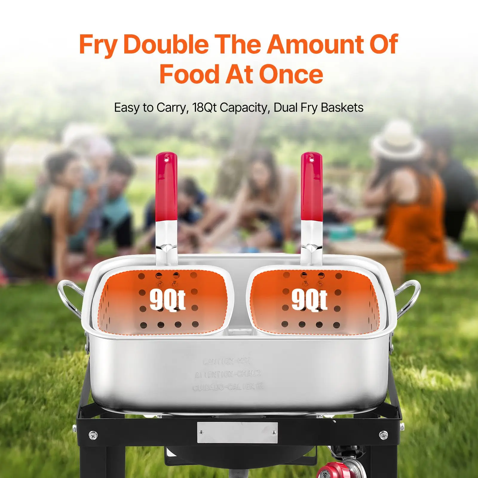 18 Qt Fish and Wing Fryer with Double Basket, Aluminum Propane Fish Fryer Kit, Outdoor Deep Fryer Seafood Pot with Thermometer and 58,000 BTUs Propane Burners, for Outdoor and Backyard Cooking