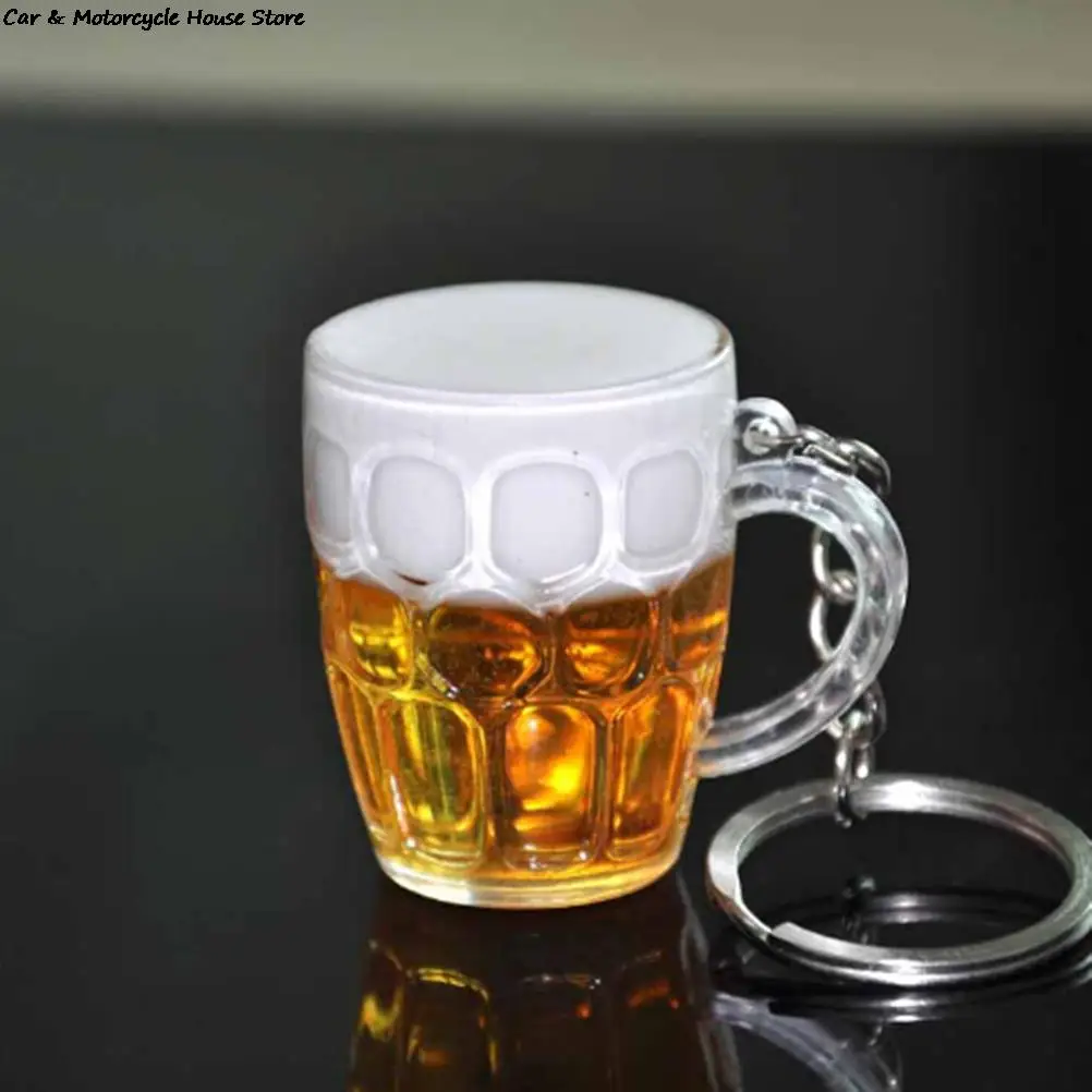 Creative 1 Pc Women Resin Gift Unisex Keychain Unique Crafts Cool Mini Simulation Beer Cup Pendant Keyring Handicraft Jewelry