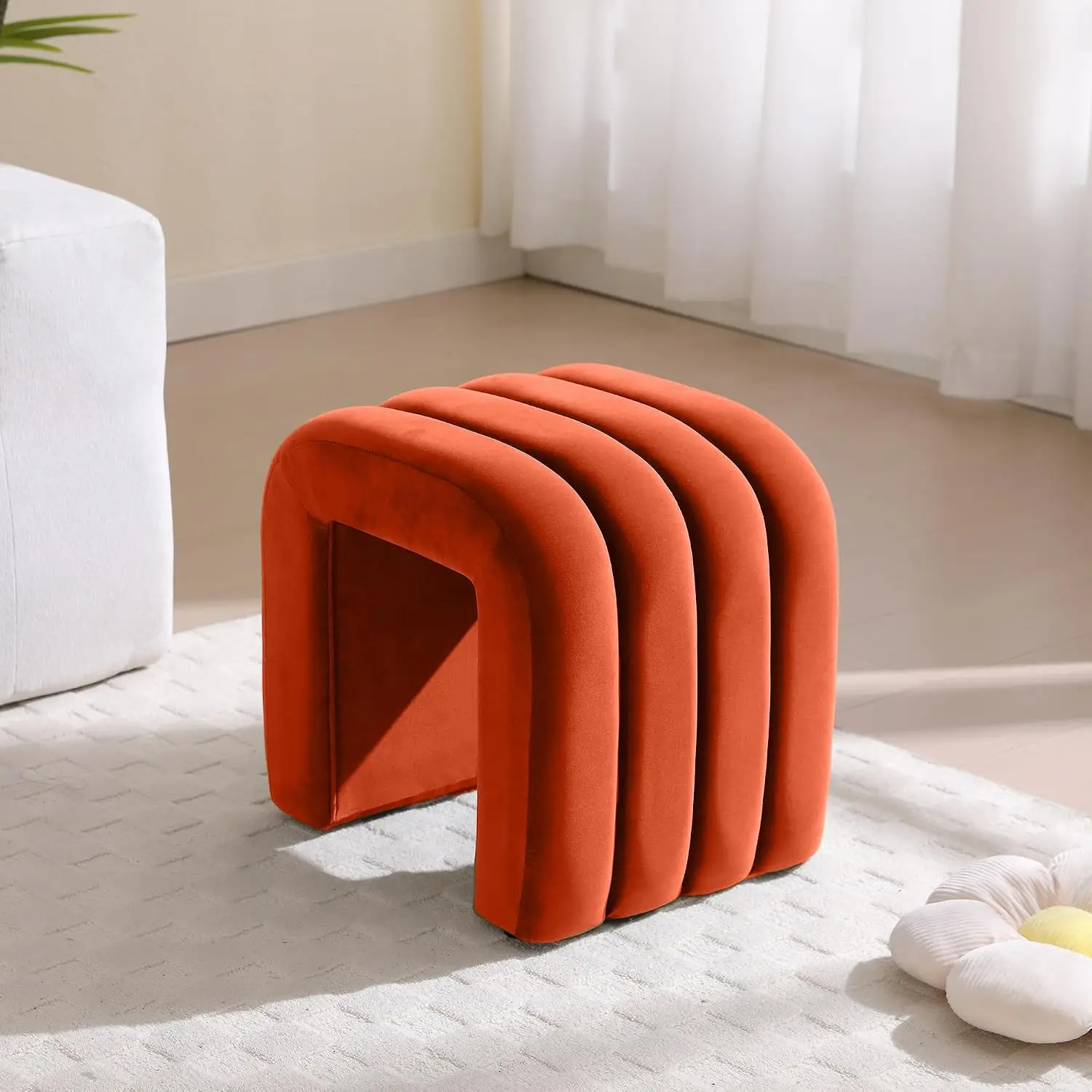 Velvet Pouf Ottoman Stool 18 Inch Foot Rest Sofa Makeup Living Room Bedroom Dorm Upholstered Frame, Customized