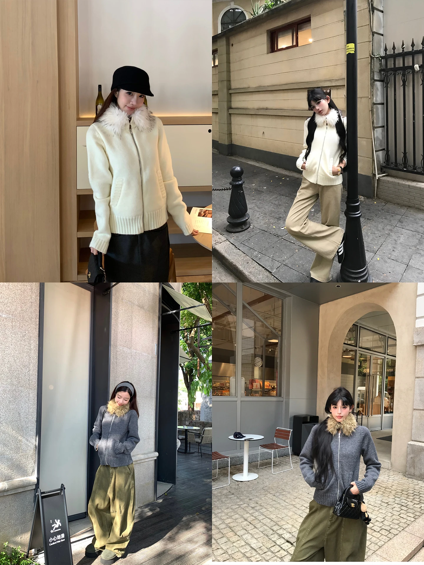 

Женский вязаный кардиган FHEER с отстегивающимся большим меховым воротником на молнии, теплый повседневный свитер с длинными рукавами