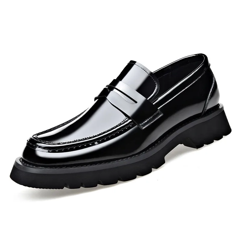 

Designer New Thick Sole Bright Surface Breathable Men's Loafers Fashion Thick Sole British Style Business Leather Man Shoes