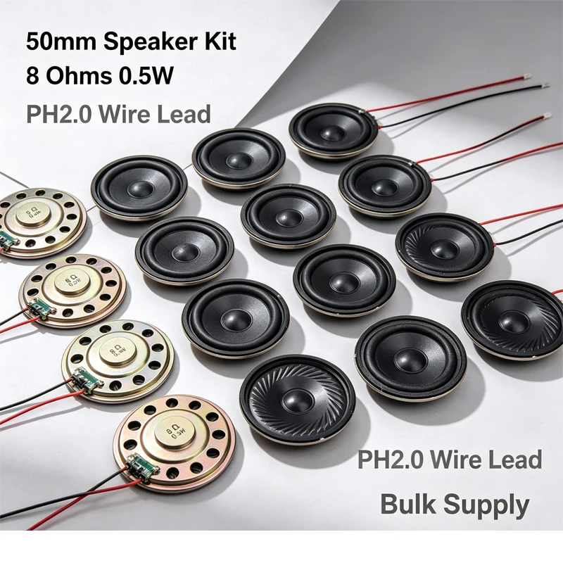 2 Stück Neue Ultradünne Lautsprecher 8 Ohm 0,5 Watt 0,5W 8R Lautsprecher Durchmesser 50MM 5CM Dicke 5MM mit PH2.0-Anschluss Kabel Länge 10 – Detail 6