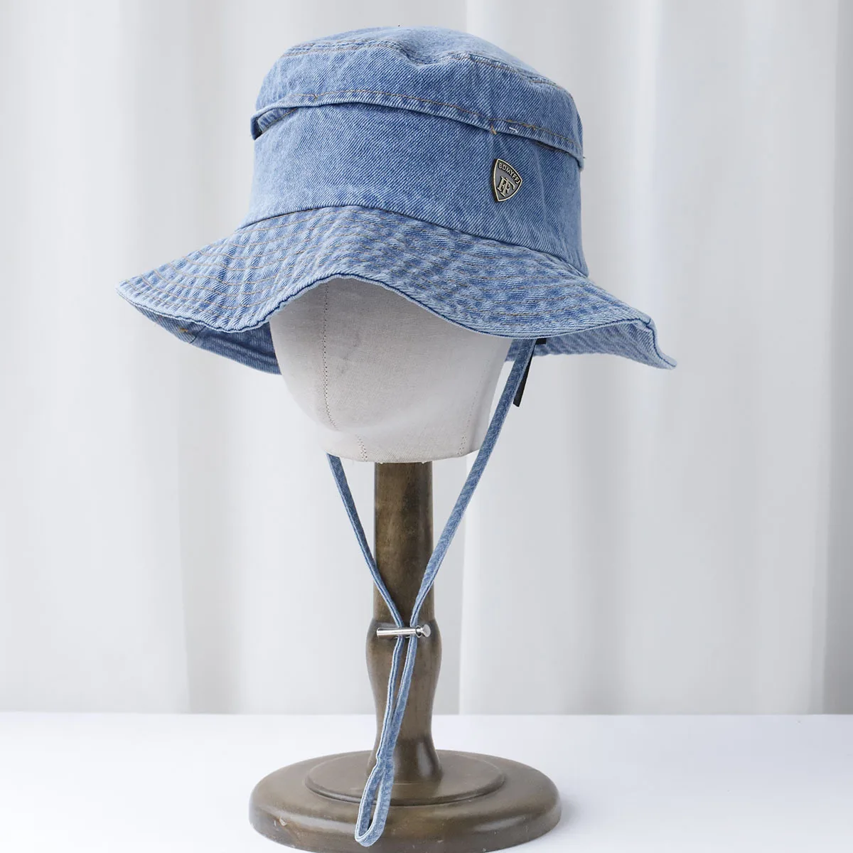 Bucket Hat Cowboy Denim Jeans Women Summer Sun Protection Big Brim Cap String Beach Accessory For Fishing Climbing Outdoor Hike