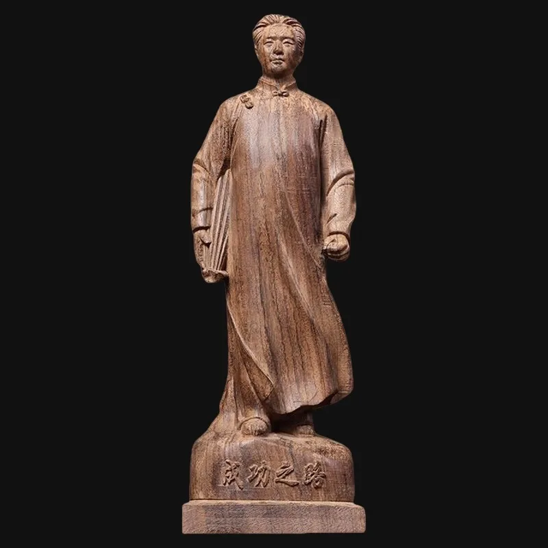 Hand-Carved Wooden Chairman Mao Statue - 5.9