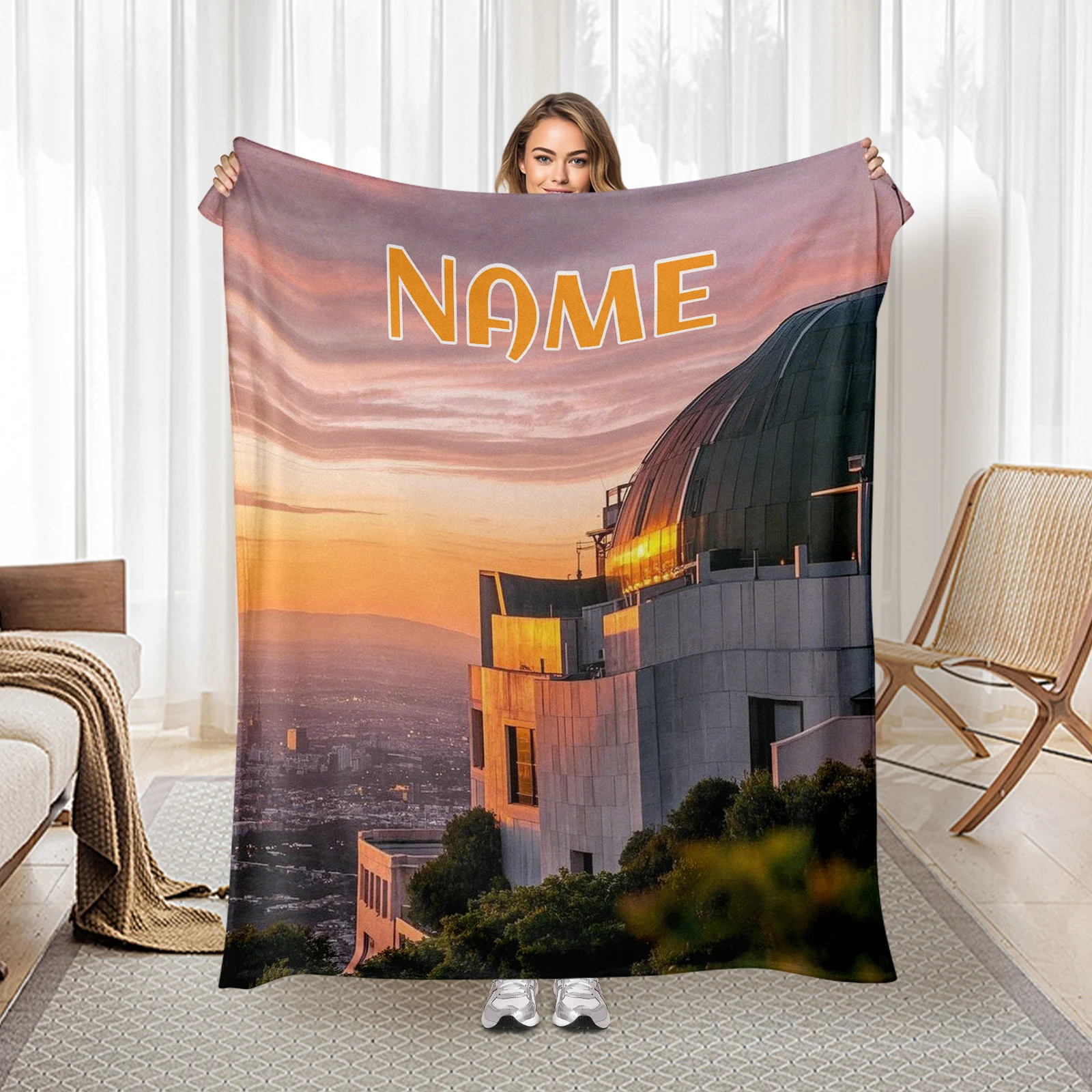 Griffith Observatory Themed Flannel Blanket Personalize With Names To Create A Special Gift