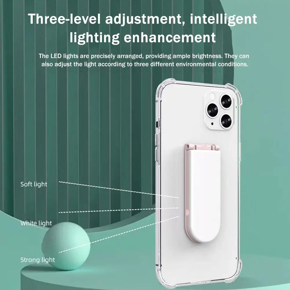 حامل هاتف قابل للطي وقابل للتعديل مع مرآة مكياج وإضاءة حلقية للبث المباشر