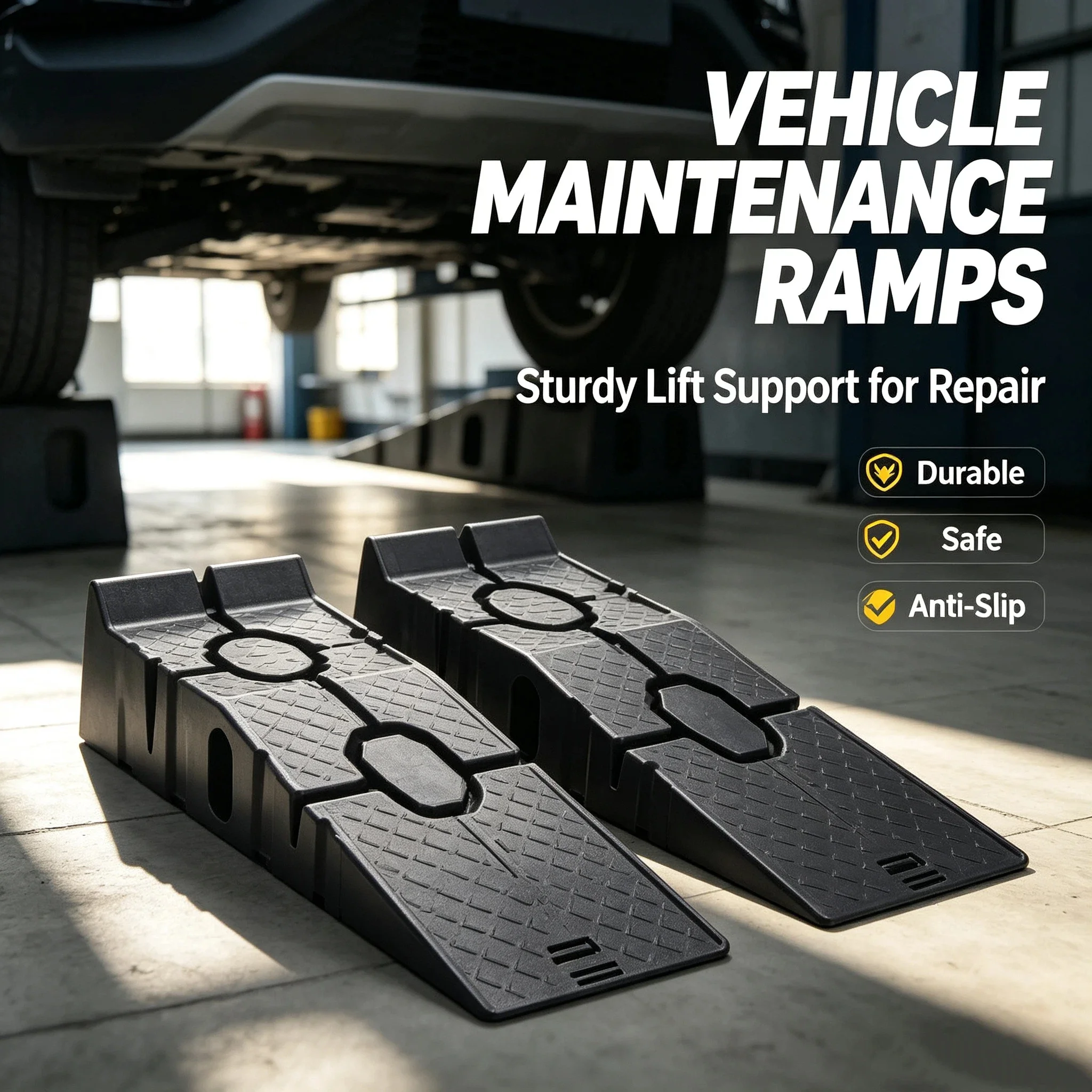 Heavy Duty Car Service Ramps, Plastic Vehicle Lift Ramp for Oil Change Maintenance, Portable Auto Repair Wheel Chock Ramp
