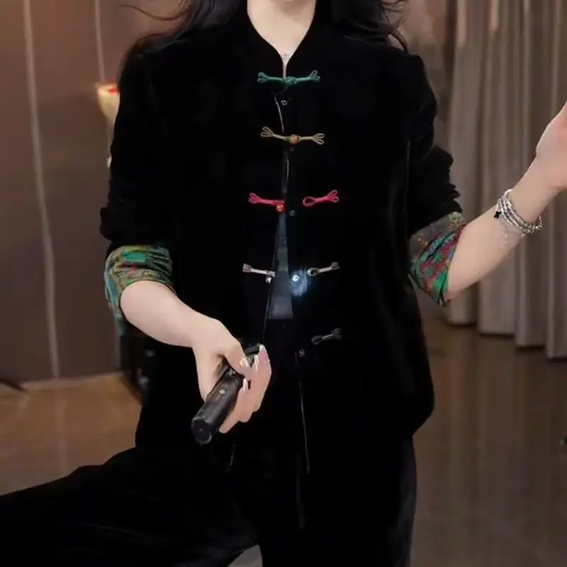 

Двусторонний бархатный китайский костюм Jaet Bla Rvated Tang, верхняя женская верхняя одежда, модная повседневная одежда для поездок на работу