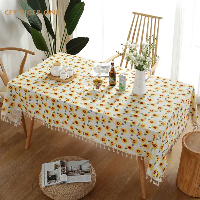 

Bohemia Sunflower Tablecloth for Table Pastoral Decorative Rectangular Tablecloth with Tassel Dining Table Cover Tea Cloth