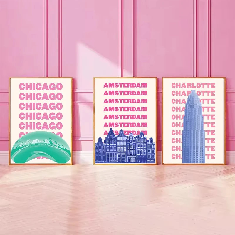 1pc frameless Canvas Painting Trendy Travel Print Chicago New York San Francisco London Paris Rome Japan Amsterdam Berlin Egypt