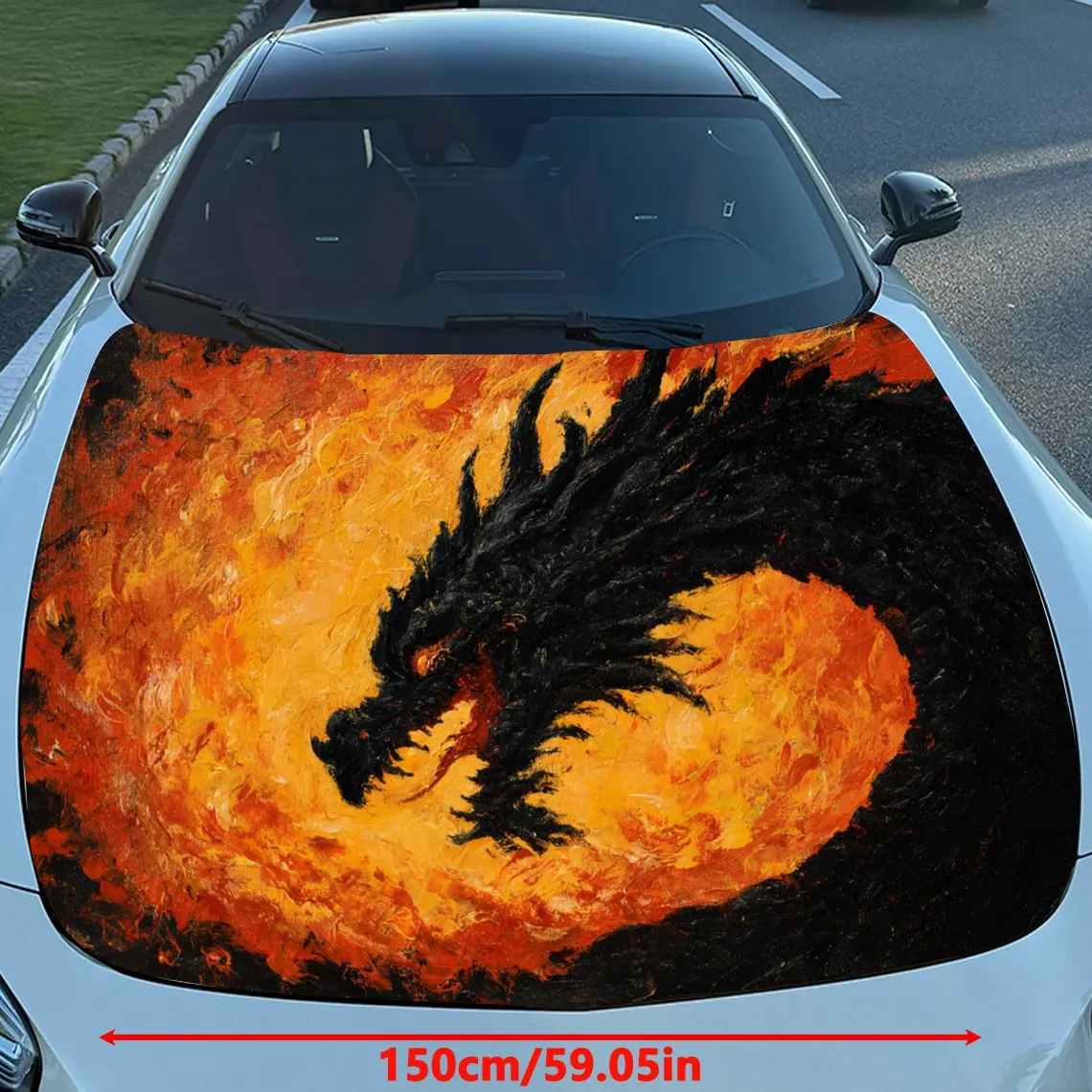 Car Decals Dragon with a Striking, Fiery - Themed Artistic Design, Appearing Dynamic and Full of Mythical Power Car Hood Sticker