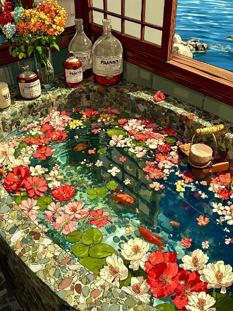 

Bathtub Petals Scenery 500/1000/1200/2000 PCS Jigsaw Puzzles Family Activity Relaxing Games for Living Room Home Decor Gift