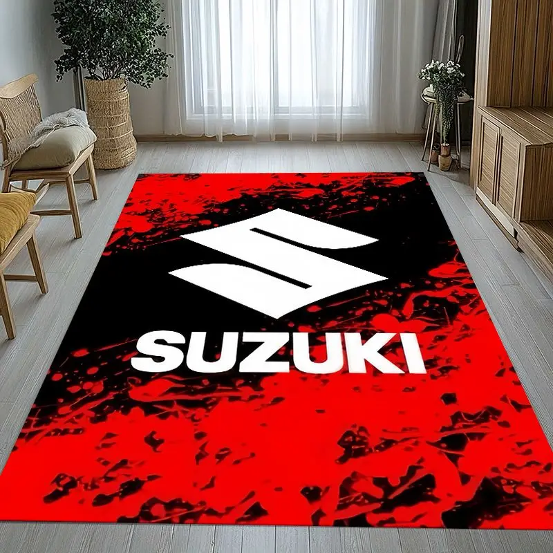Vintage S-Suzuki Racing Car Soft Non-Slip Area Rug for Living Room,Bedroom Playroom Carpet Mat for Sofa,Moto Home Decor Gift