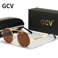 GCV High Quality Gothic Steampunk Sunglasses Polarized Men Women Brand Designer Vintage Round Metal Frame Sun Glasses