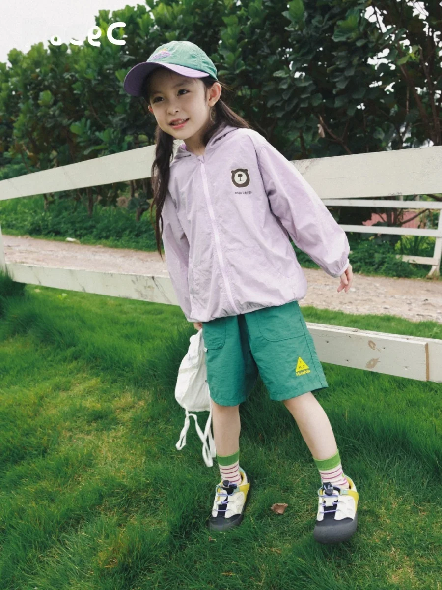 Quick Dry Sun Protection Clothing with Hat Camping Cool Feeling Transformation Bear Pocket Skin Shirt for Girls Summer Outdoor