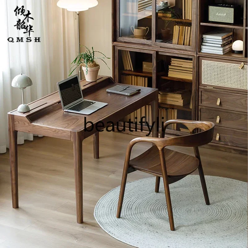 

S7486teae North American black walnut desk Nordic desk study bedroom log writing desk