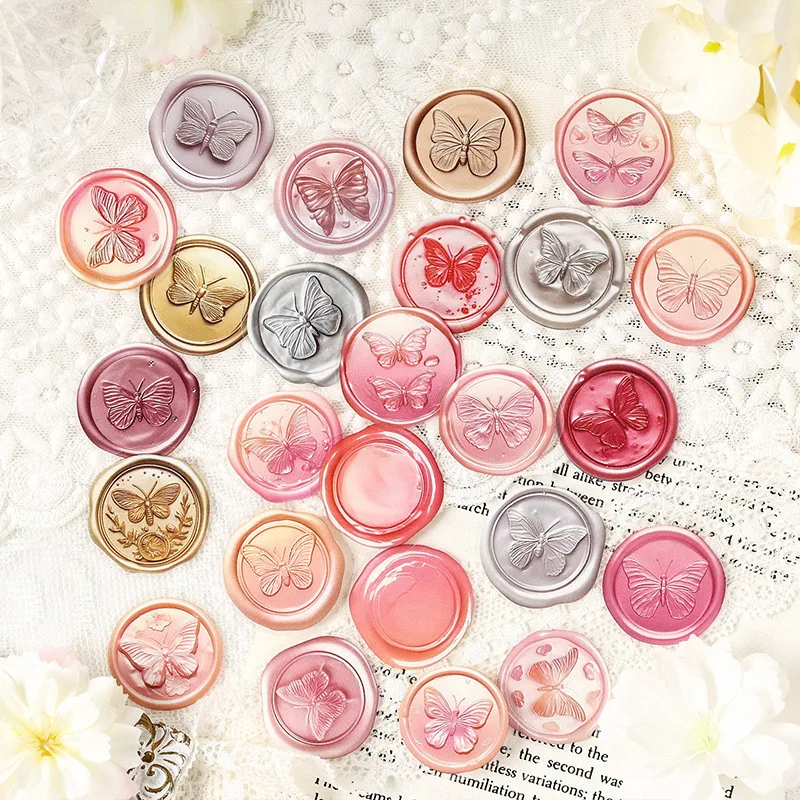 Journamm 25 PCS PET Wax Seal Stickers Creativity Adhesive Diy Sticker Hand Made Decorative Junk Journal Collage Stickers