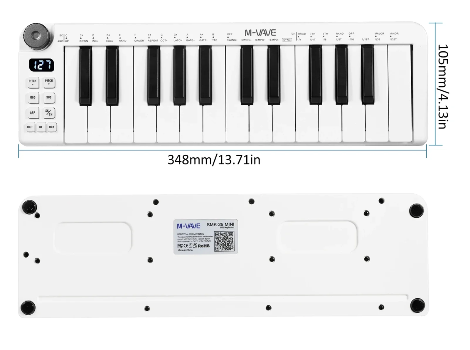 

Lfor Keyboard Rechargeable 25-Key MIDI Control Keyboard Instrument Mini Portable USB Keyboard MIDI Controller