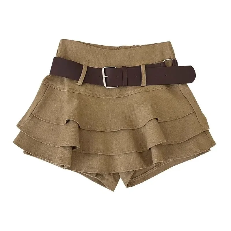 Women Tiered Ruffle Skirt with Belt Low Rise Denim Skirt Teengirl Miniskirt e-girl Y2K Aesthetic 90s Outfit