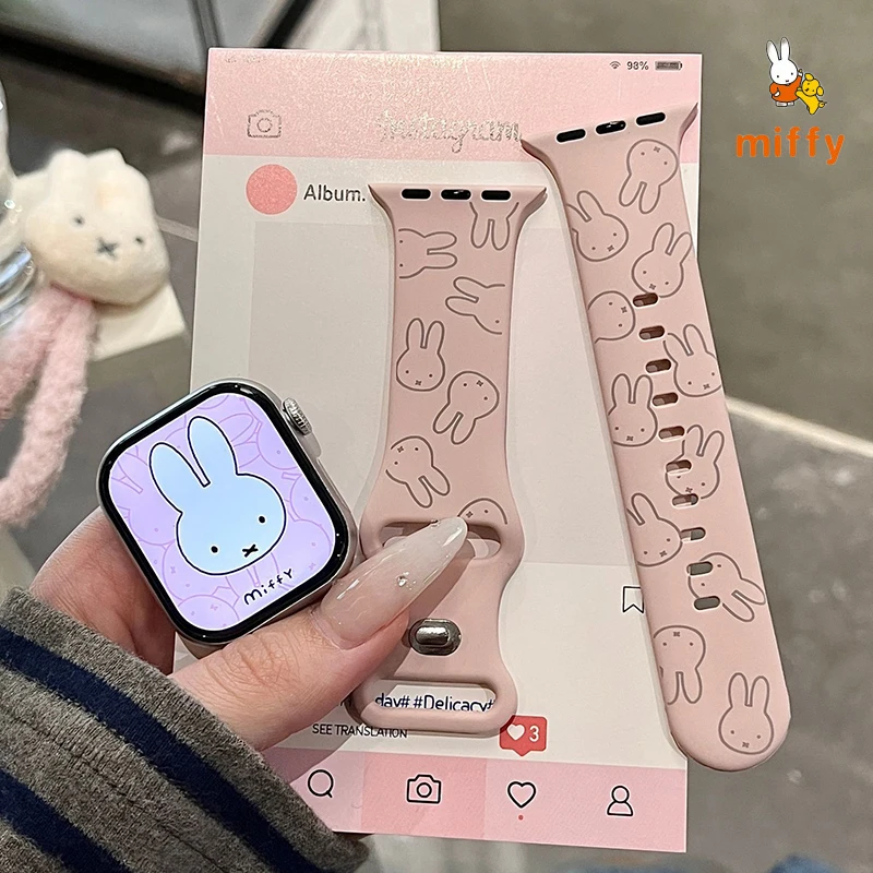 

Pink Miffy Watch Band Suitable for Iwatch Ultra 10 9 Cartoon Silicone New Watch Band Fashion Anime Accessories Girl Perfect Gift
