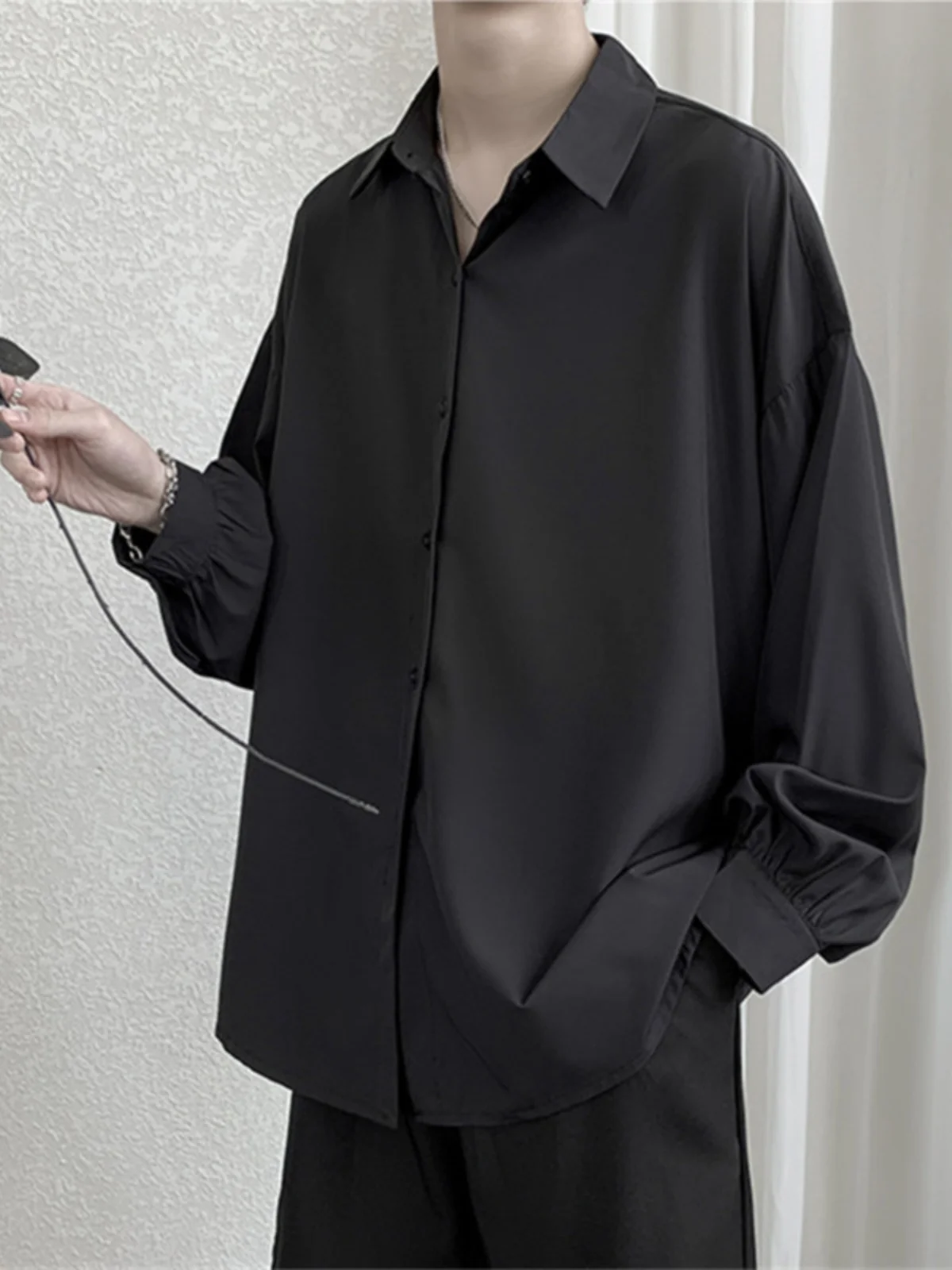 

Мужская рубашка из ледяного шелка с длинным рукавом, летняя, большого размера, модная, свободного кроя, Haome DK, струящаяся, молодежная, повседневная, для модной носки