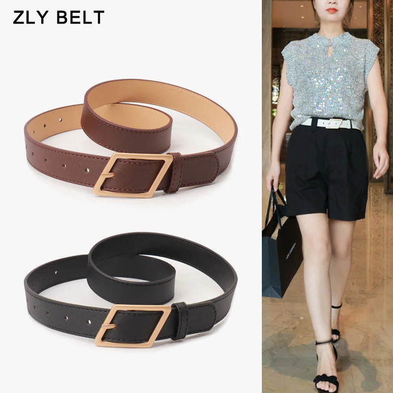 

ZLY 2024 New Fashion Belt Women Colorful 105CM PU Leather Material Solid Diamond Metal Alloy Pin Buckle Dress Pant Suit Luxury