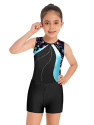 Children Girls Sleeveless Ballet Practice Dance Wear High Quality Gymnastics Leotard Jumpsuit with Shorts Modern Dance Costume