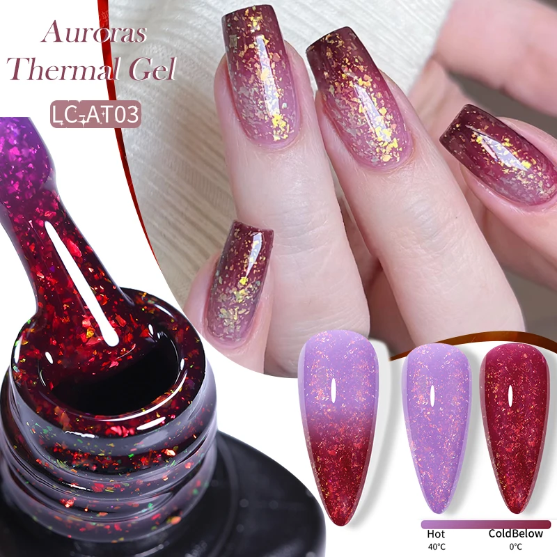 LILYCUTE 7ML Vlokken Glitter Auroras Thermische Gel Nagellak Glanzende Pailletten Prachtige Temperatuur Kleur Veranderende Nail Art UV Gel