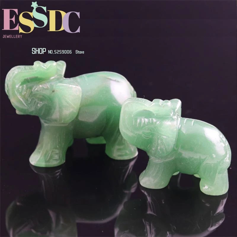 Verde dongling semi-preciosa pedra de cristal elefante jade escultura pequenos artesanato animais feng shui lembrança ornamentos