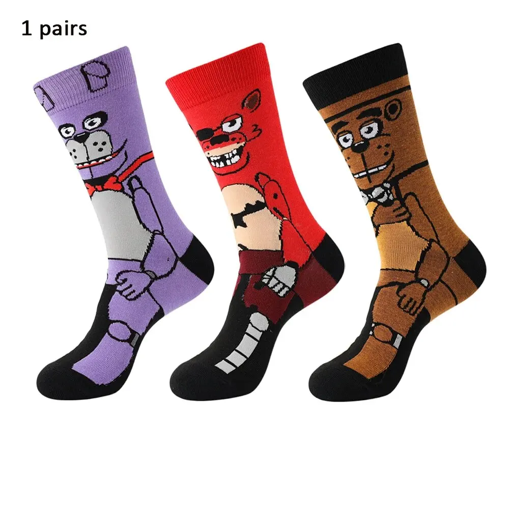 1 Pair of MEN'S Cartoon Anime Characters, Fun, Novel, Cute, Colorful round Neck Socks, Summer and Spring Styles