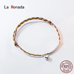 La Monada 23cm 925 Sterling Silver Colorful Rope Bracelets Heart Colorful Thread Line String Jewelry Bracelets For Women Girls