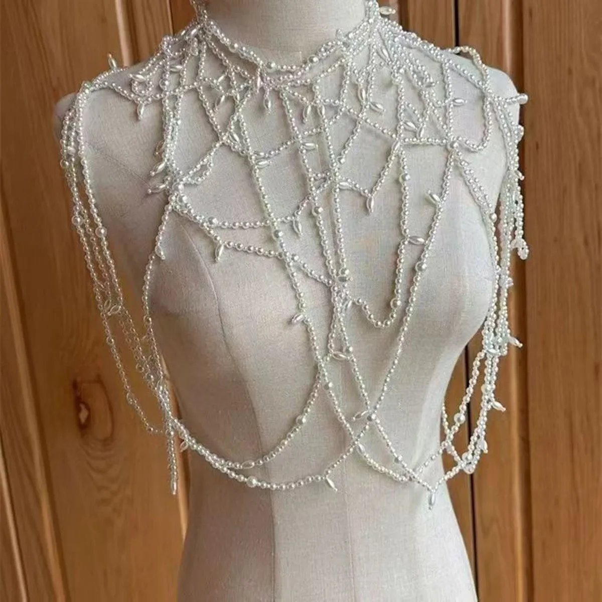 Retro Pearl Beaded Bridal Necklace Women's Fashion Accessory Elegant Back Beauty Chain for Wedding Dresses