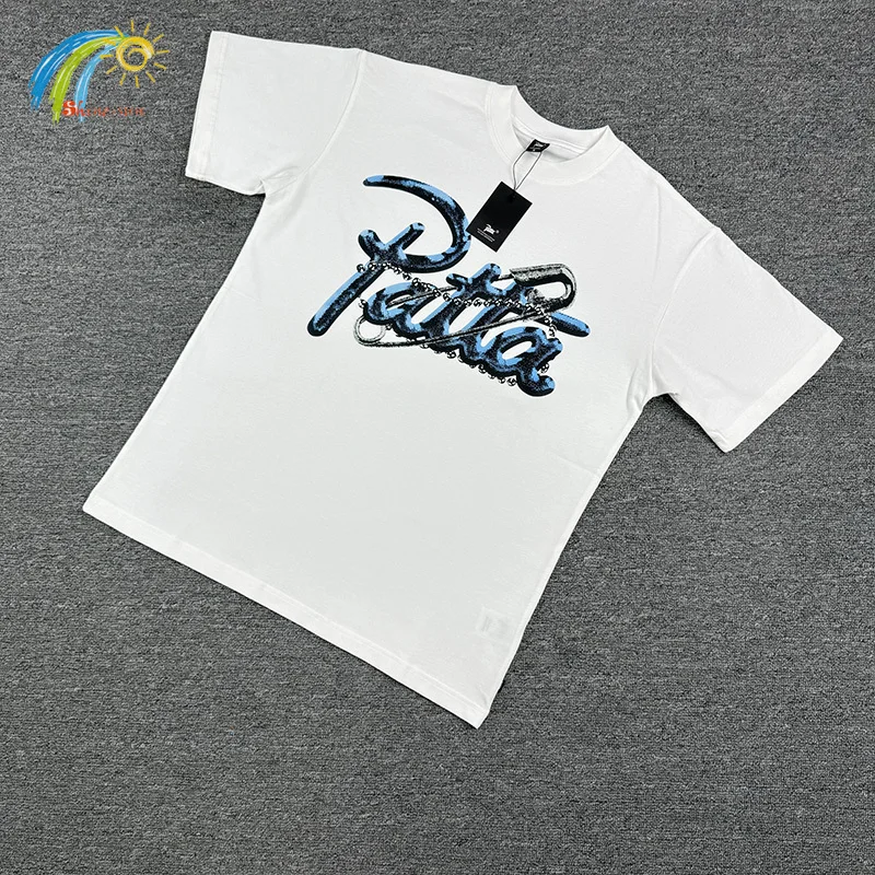 

26SS Белая свободная хлопковая футболка высшего качества, классическая футболка с буквенным логотипом и принтом патта, уличная повседневная модная футболка для мужчин и женщин