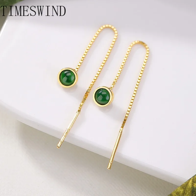 

TIMESWIND натуральный аутентичный нефрит зеленый круглый бисер S925 серебряные женские серьги модные украшения с сертификатом