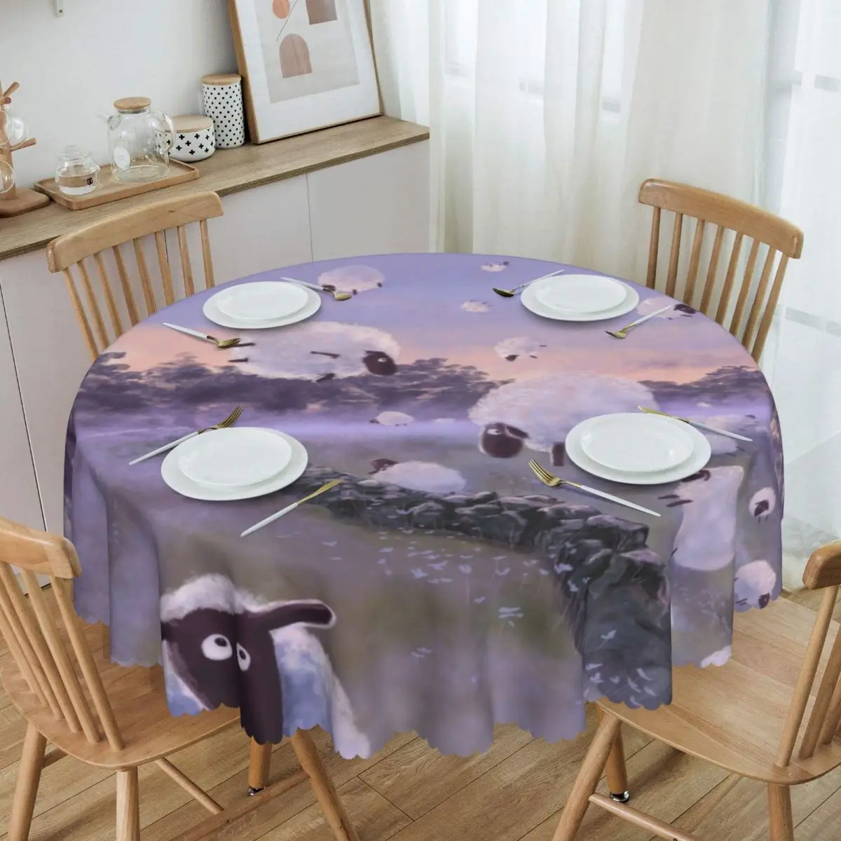 

Flying Sheep Round Tablecloths 60 Inches Cartoon Table Covers for Wedding Table Cloth