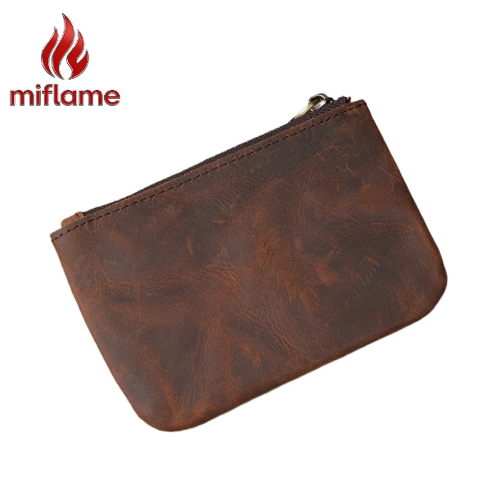 

Oil Wax Leather Card Holder with Zipper Coin Purse Key Pouch and License Bus Pass Holder Mini Wallet Multi-functional