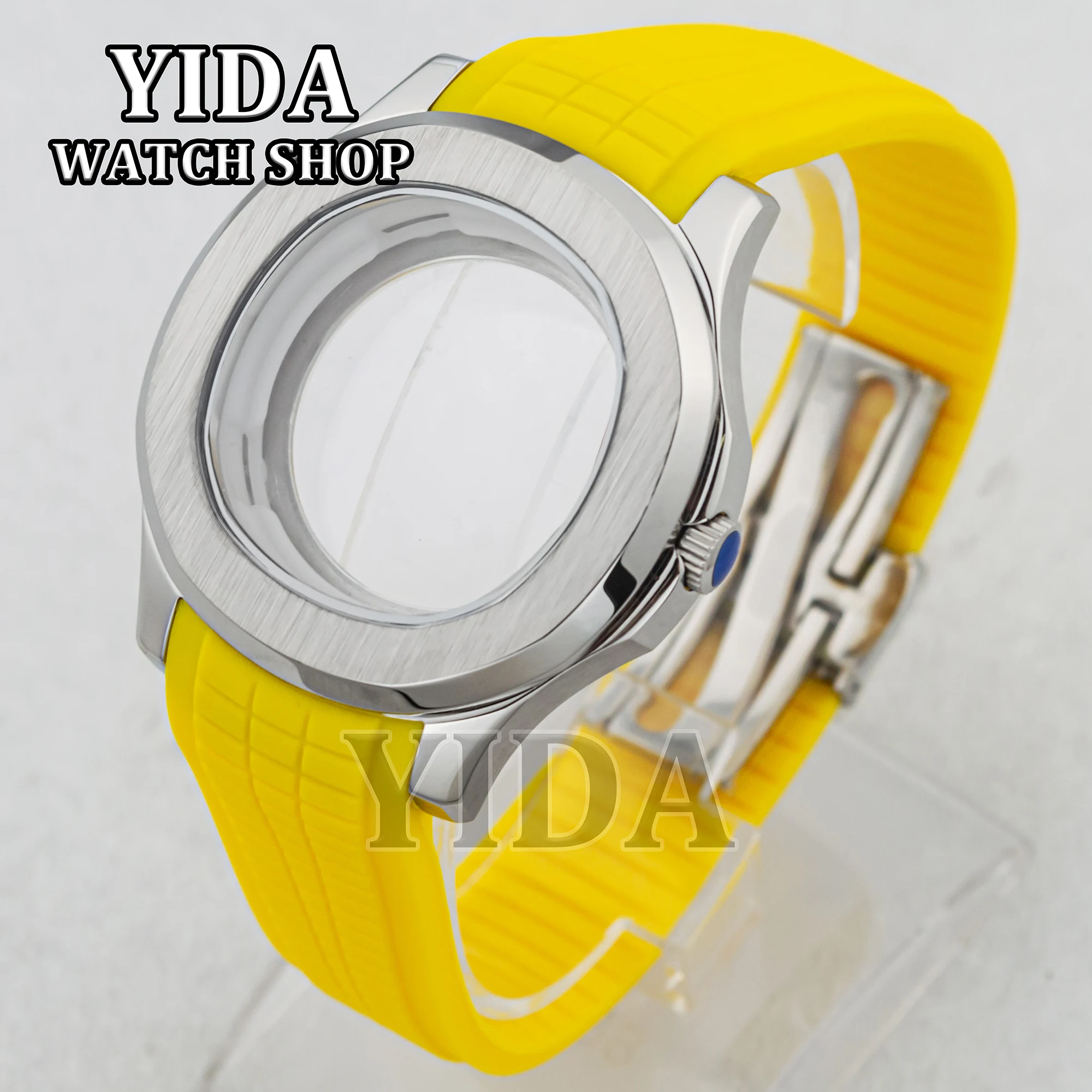 Casing jam tangan perak 42MM kaca safir tali karet suku cadang jam tangan tahan air 100M untuk gerakan AQUANAUT Nautilus NH35 NH36