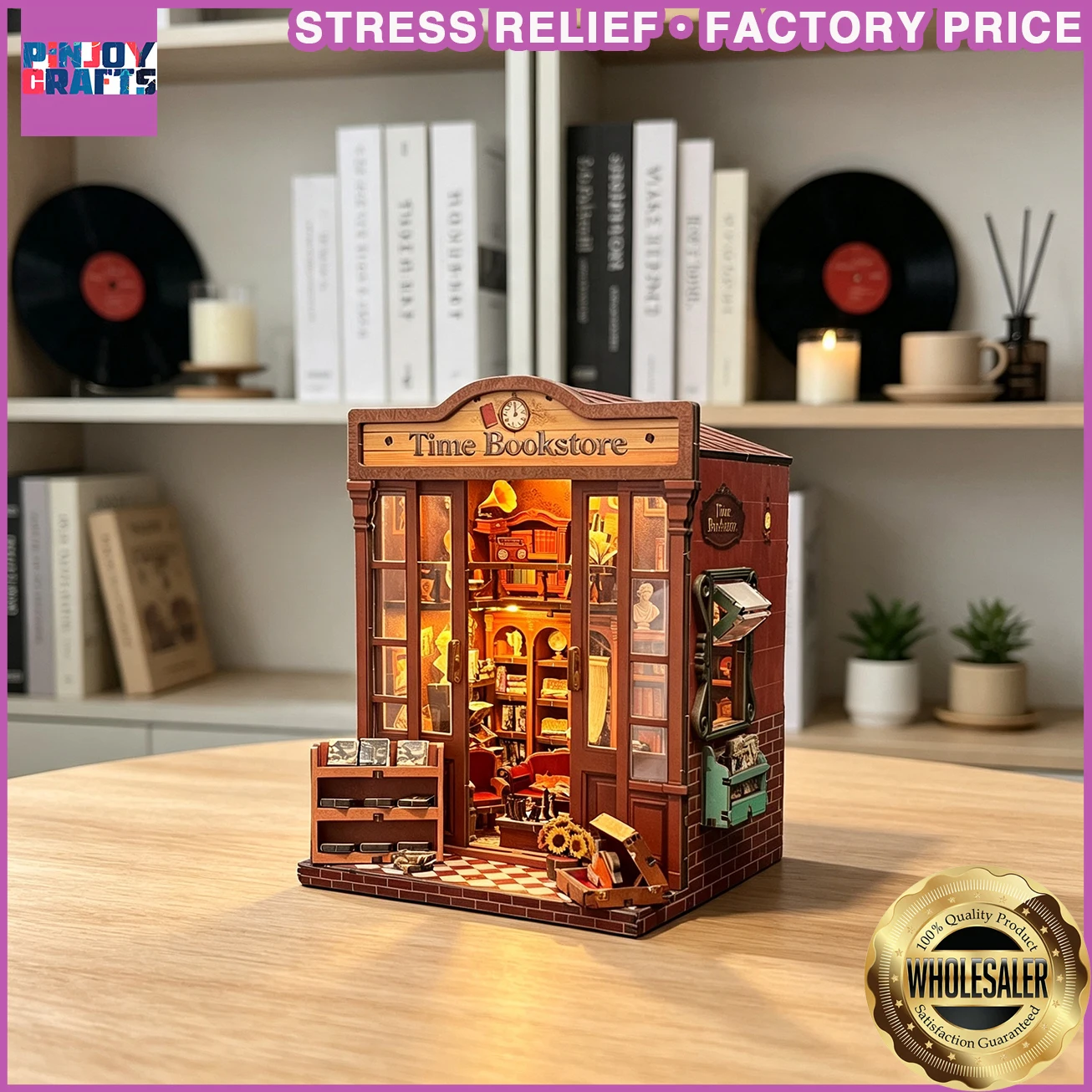 Wooden Time Library DIY Model Kit, Bookshelf Decor 3D Puzzle, Fun Stress Relief Project for Adults and Teens, Craft Kit