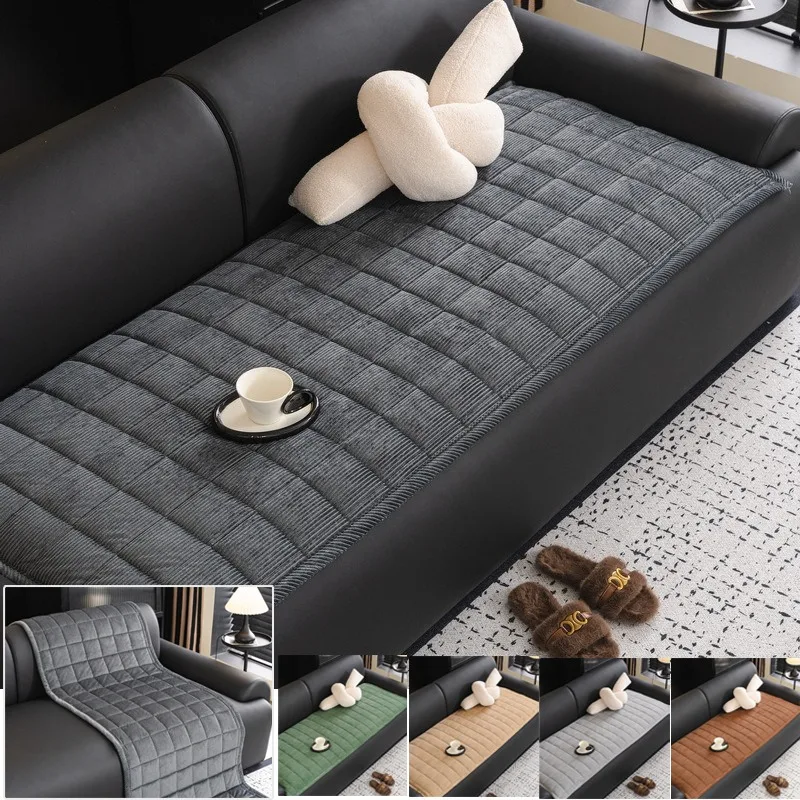 

1pc Plush Texture Corduroy Sofa Cushion,Modern Quilted Design, Non-Slip Pet-Friendly Protector for Single To Four-Seater Sofas